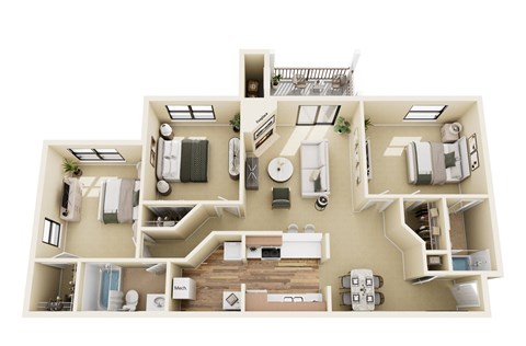 Floor plan for 3 beds, 2 baths, 1278 sqft